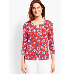 Talbots Butterfly Charming Cardigan Red White Blue
